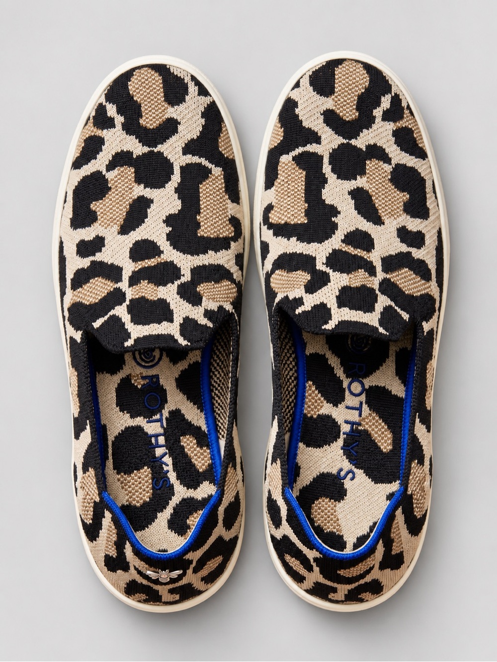 Rothy's Leopard Slip-On Sneakers in Black & Tan